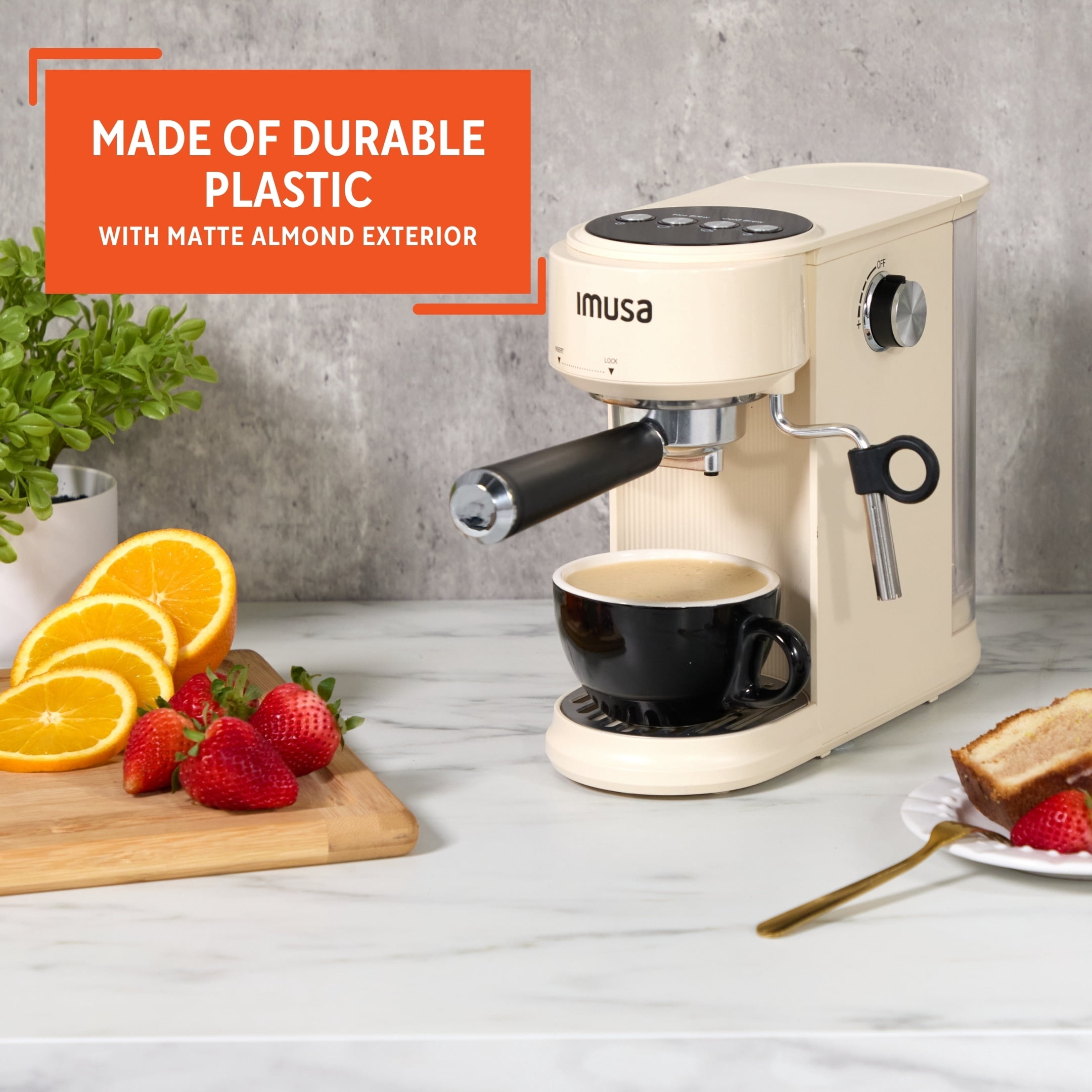 IMUSA 20 Bar, 1-2-Cup Matte Slimbrew Espresso Machine