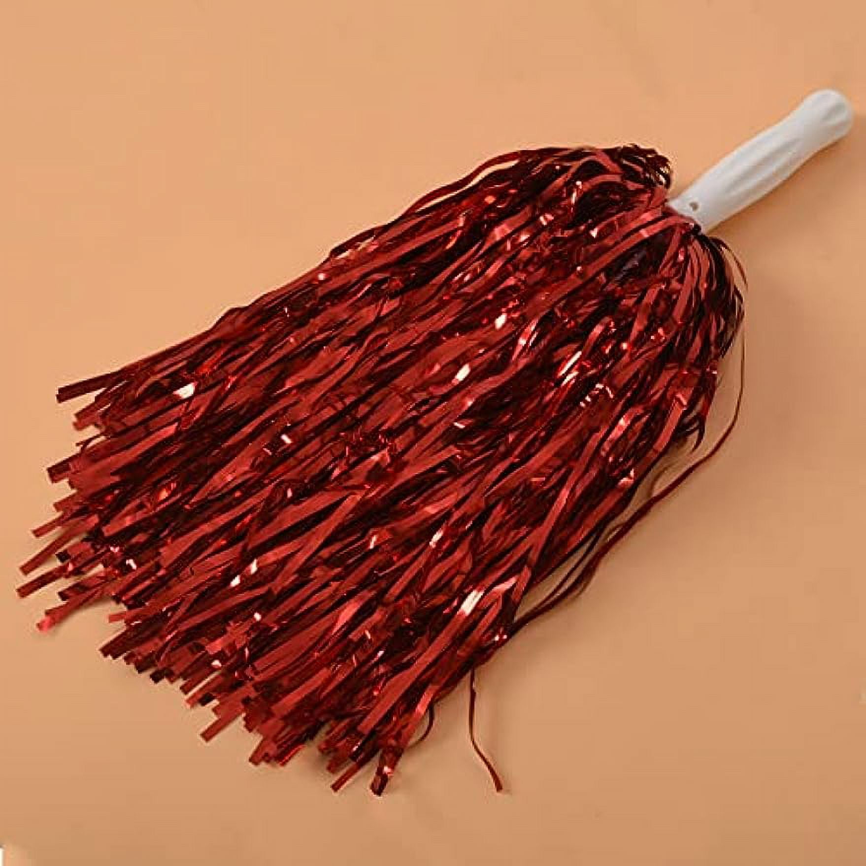 LINLIN 24Pcs Cheerleading Cheerleader Pom Poms, Metallic Foil Cheer Pom, Poms with Plastic Handle for Adults Kids Cheerleaders Party Red