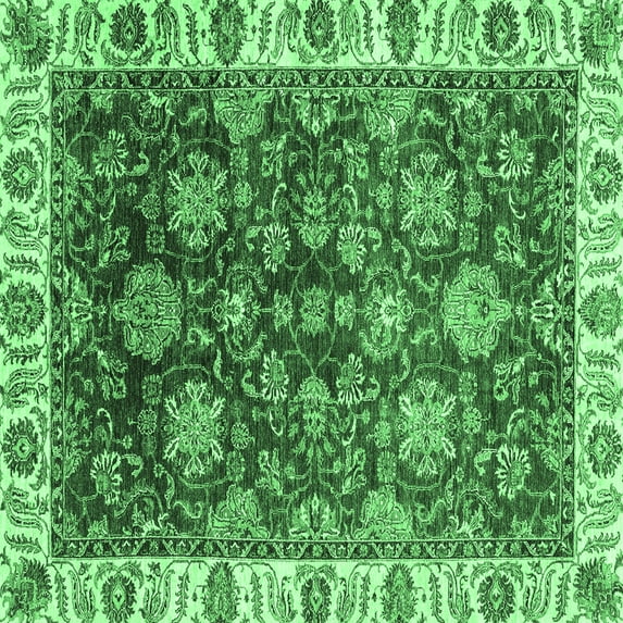 Ahgly Company Indoor Square Oriental Emerald Green Traditional Area Rugs, 5' Square