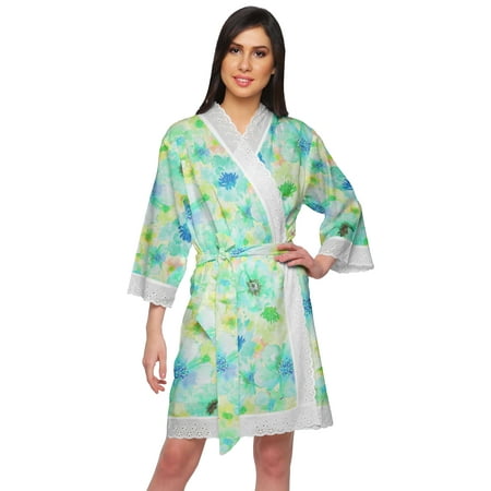 

Moomaya Short Printed Crossover Kimono Robes For Girls Nightwear Dressing Gown
