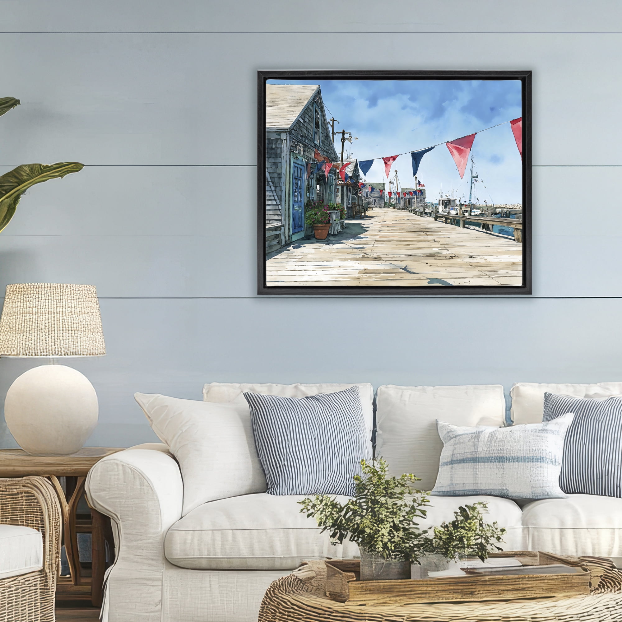 Stupell Industries Seaside Fishing Wharf Black Framed Floater Canvas Wall Art, design by Franklyn Gregory