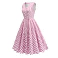 thumbnail image 2 of Jinhomg Vintage Swing Dress for Women Cute Plaid Print A-Line Pleated Dress Sleeveless Button V-Neck Midi Dresses 1950S Cocktail Party Prom Dress Pink XL, 2 of 10