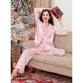 thumbnail image 4 of Conjunto de pijama navideño de otoño para mujer, camisa abotonada de manga larga con estampado de Papá Noel y pantalones elásticos, conjunto de 2 piezas, ropa de estar por casa para fiesta, 4 of 5