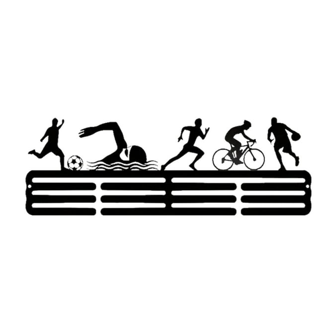 Colgador de medallas, soporte para medallas, resistente, utilitario, versátil, ahorra espacio, metal negro, almacenamiento de medallas para correr, 40x15cm