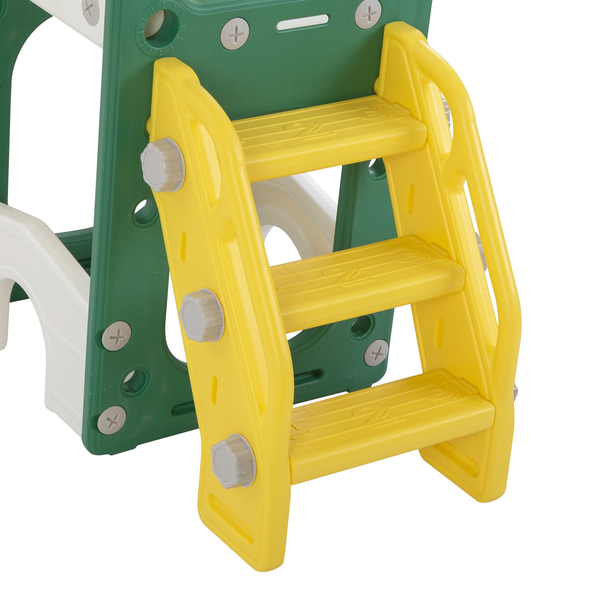 Kids Slide Playset with Climber, Toddlers Freestanding Castle with Basketball, Storage Area, Tunnel for Indoors and Outdoors, Gift for Children, Yellow