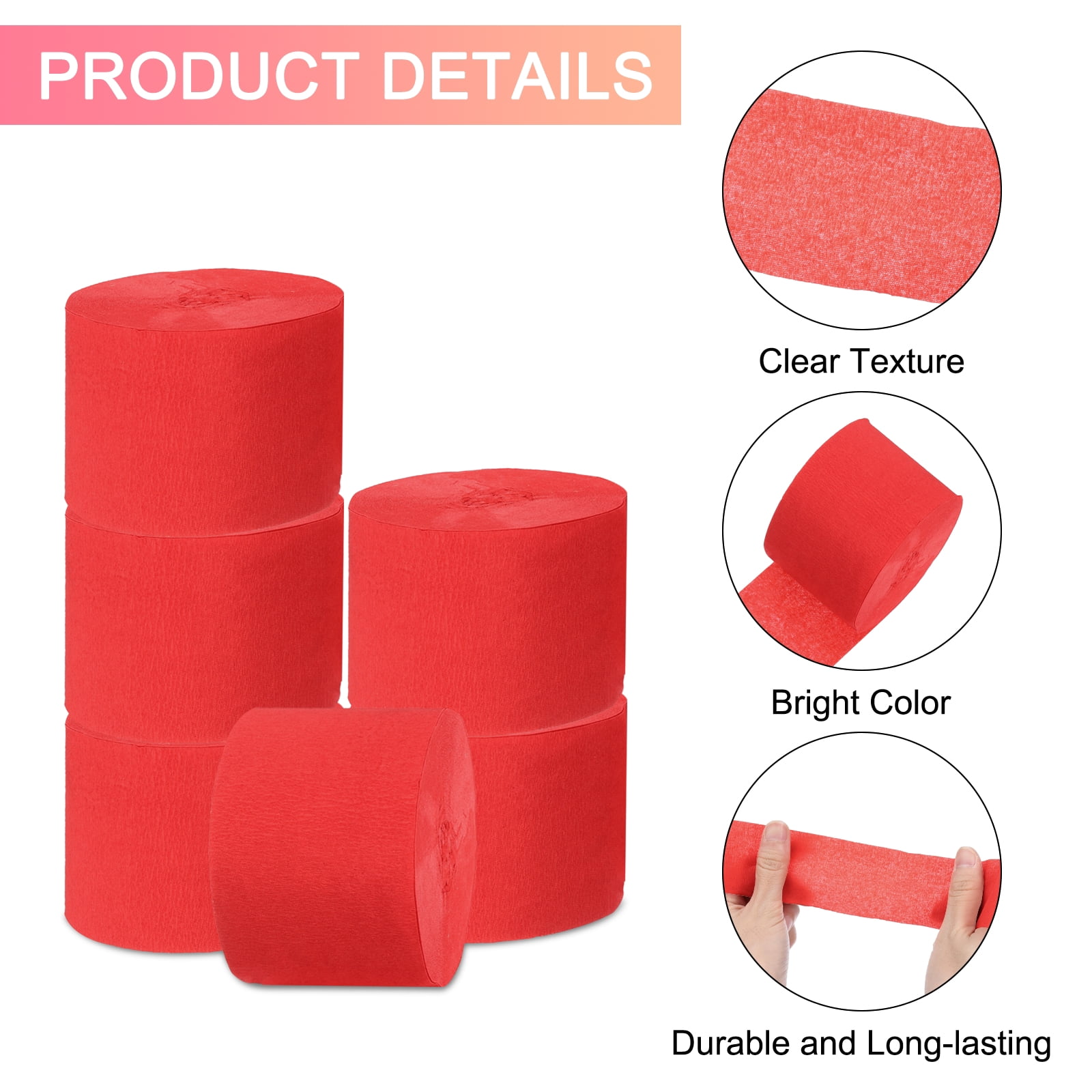 Unique Bargains 10Pcs Crepe Paper Streamers for Party Red 1.8in x 82ft