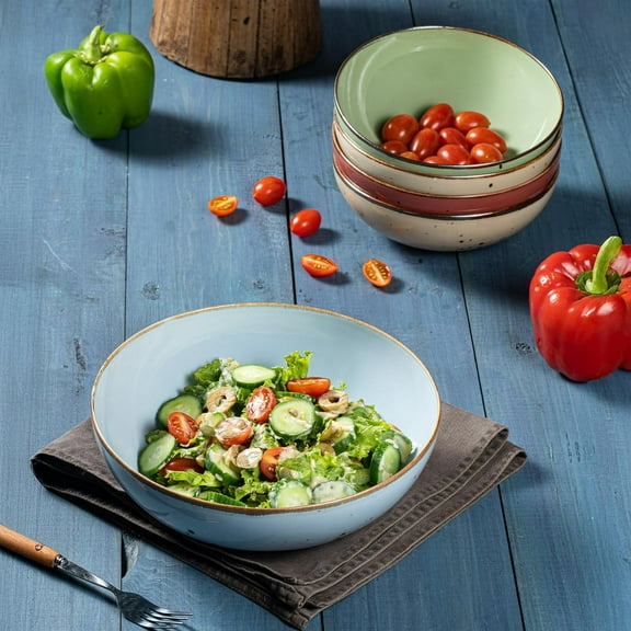 Esfour Round Porcelain Bowls - 18 Oz Set of 6 - Microwave Oven Dishwasher Safe