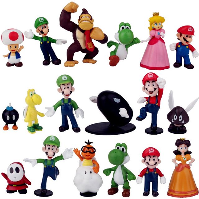 Figuras de acción de Super Mario Bros de PVC, 6 o 18 unidades, modelos de muñecos, Luigi, Yoshi, Donkey Kong, seta, para regalos de cumpleaños para niños