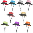 thumbnail image 3 of Kids Girls Ponytail Summer Sun Hat Wide Brim UV Protection Bucket Cap Women Outdoor Wide Brim Foldable Safari Fishing Cap, 3 of 3