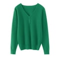 thumbnail image 4 of Women's V-Neck Button Detail Knit Sweater, Loose Fit Long Sleeve Pullover with Slimming Effect, Plus Size Soft Blouse for Layering and Outer Wear, 2025 Casual Comfortable Daily Top Green L, 4 of 6