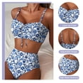 thumbnail image 4 of Eytino Women's Swimsuit Floral Print High Waisted Bikini Sets for Women Lace Up Front 2 Piece Swimsuit Ruched Ruffle Trim Bathing Suit XS, 4 of 9