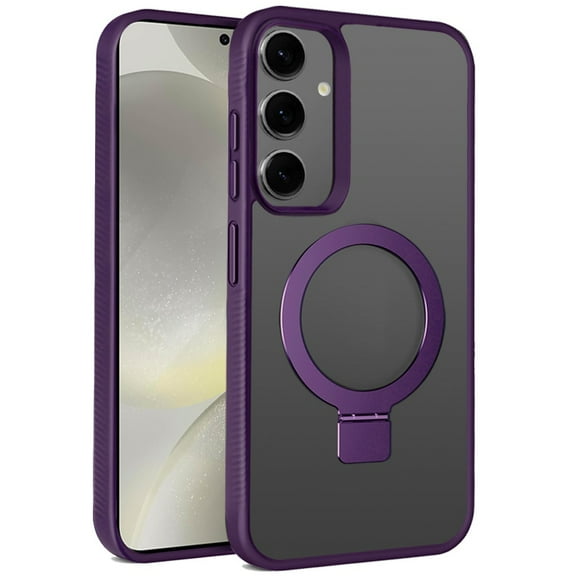 For Samsung Galaxy S25 /S24 Case, Magnetic Circle Kickstand with MagSafe Compatibility, Matte Skin, Rugged Bumper, and Ring Holder Phone Cover (Purple)