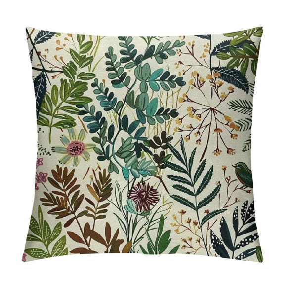 Qinduosi Green Plant Pillow Covers Sage Green Botanical Fern Leaf Decorative Pillow Cases Spring Summer Vintage Floral Throw Pillows Farmhouse Home Decor for Living Room Couch Outdoor White