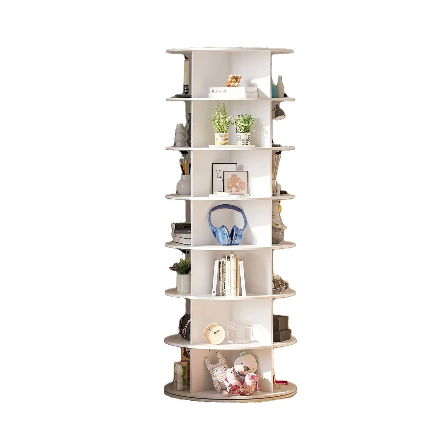 Display Shelves 7 Tier Rotating Shoe Rack Tower, Spinning Shoe Display, 360 Shoe Rack Storage Round Carousel, Vertical Handbag Rotate Shoes Closet Organization (WHITE),Wooden Display Shelves
