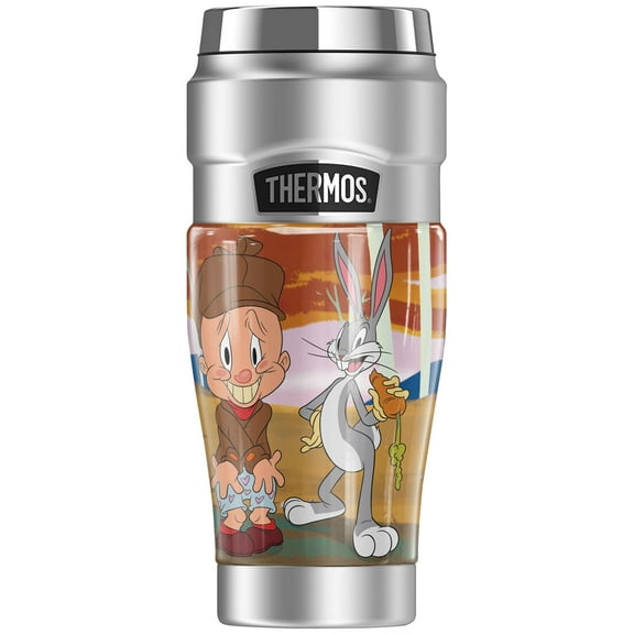 Looney Tunes Bugs And Elmer THERMOS STAINLESS KING Stainless Steel Travel Tumbler, Vacuum insulated & Double Wall, 16oz