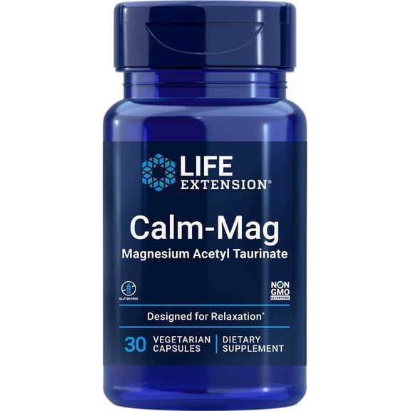 Life Extension Calm-Mag - Bioavailable Form of Magnesium Acetyl Taurinate Supplement for Relaxation and Stress Management - Gluten Free, Non-GMO, Vegetarian - 30 Capsules