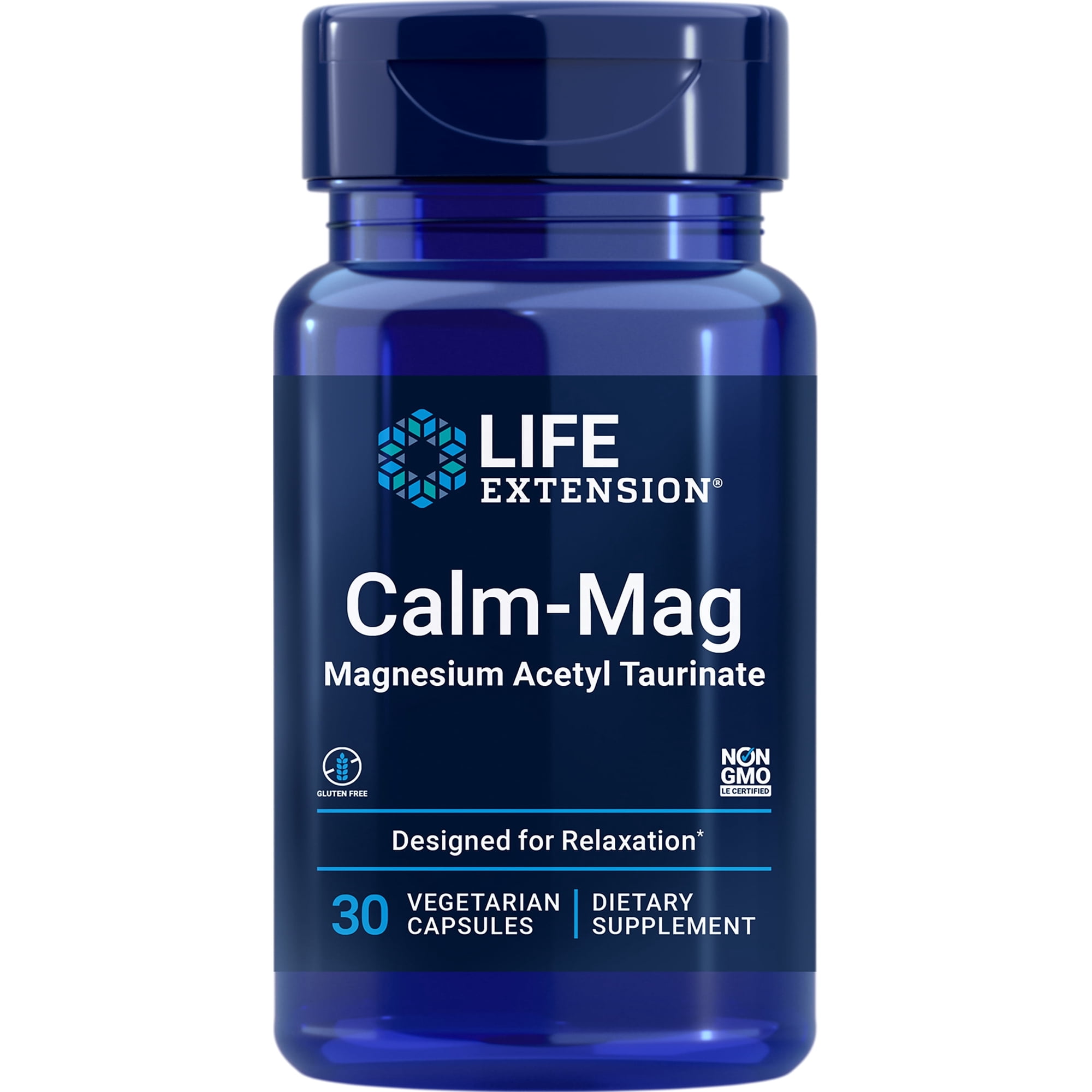 Life Extension Calm-Mag - Bioavailable Form of Magnesium Acetyl Taurinate Supplement for Relaxation and Stress Management - Gluten Free, Non-GMO, Vegetarian - 30 Capsules