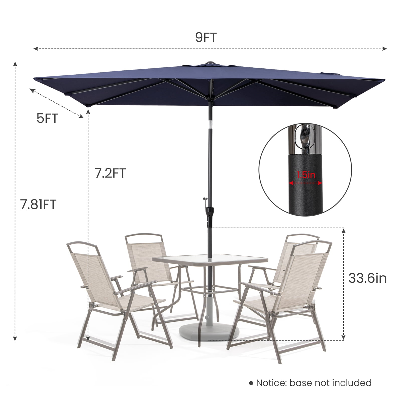 Crestlive 9x5 ft Rectangular Patio Market Umbrella, Navy Blue
