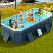 Liyufly Foldable Swimming Pool, Large Non-Inflatable Outdoor Pools for Kids Adults Above Ground Pools, Blue, 116x65x22