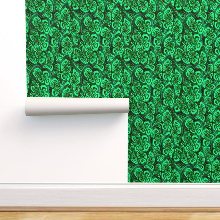 Commercial Grade Wallpaper 27ft x 2ft - Malachite Stone Emerald Gemstone  Preppy Crystal Traditional Wallpaper by Spoonflower 