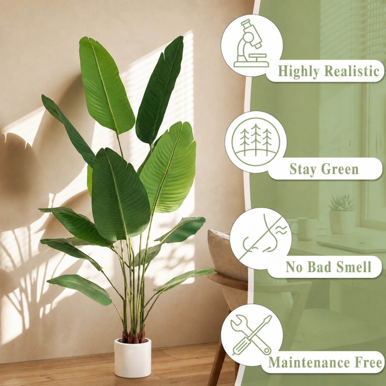 Easy4Home 4FT Artificial Plant Fake Tropical Palm Tree Potted Indoor Faux Floor Plant for Home Office Decor, White Pot