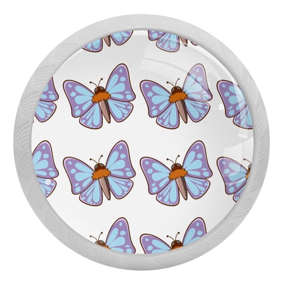 4PCS Round Butterfly Cabinet Fluorescence Knob Glowing in the Dark Furniture Drawer Pulls Handle with Screws