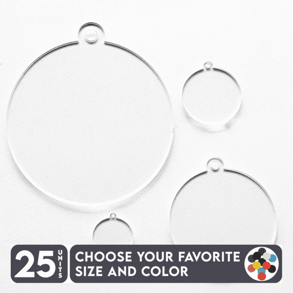 25 Units Acrylic Circle Blanks With Outer Hole 1/8" Thick – Clear or Solid Color – (Size 2.5") Made in USA