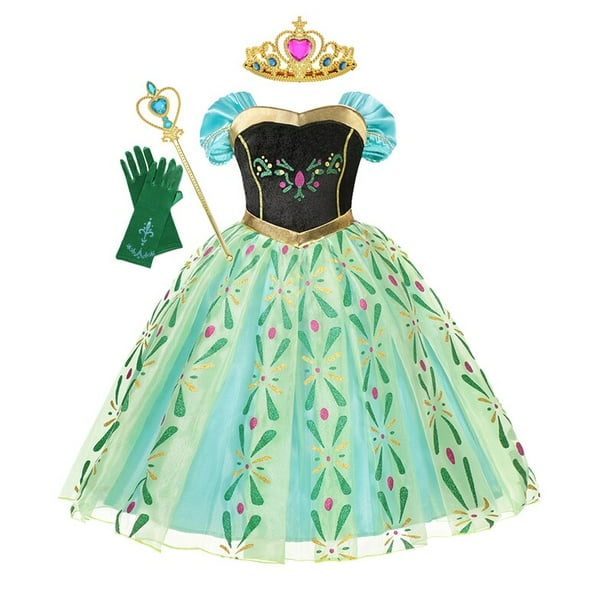 Vestido de princesa Anna de Frozen de Disney para ninas vestido de graduacion de malla con manga abullonada Cosplay de Navidad disfraces de fiesta de cumpleanos de reina de la nieve Fivean