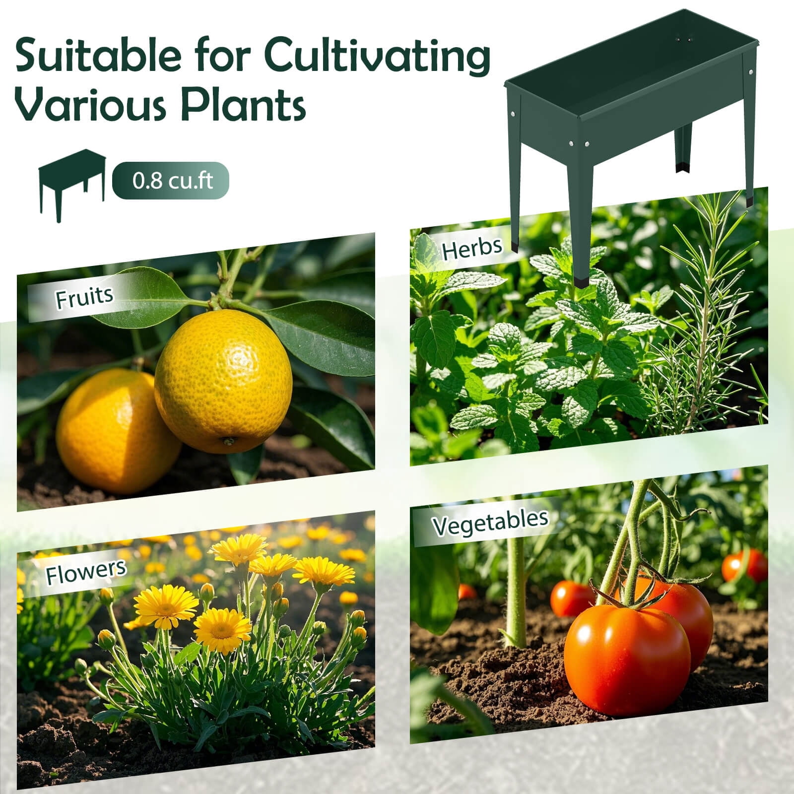 Costway 2 PCS Raised Garden Bed, Elevated Metal Planter Box with Legs and Drainage Holes Green