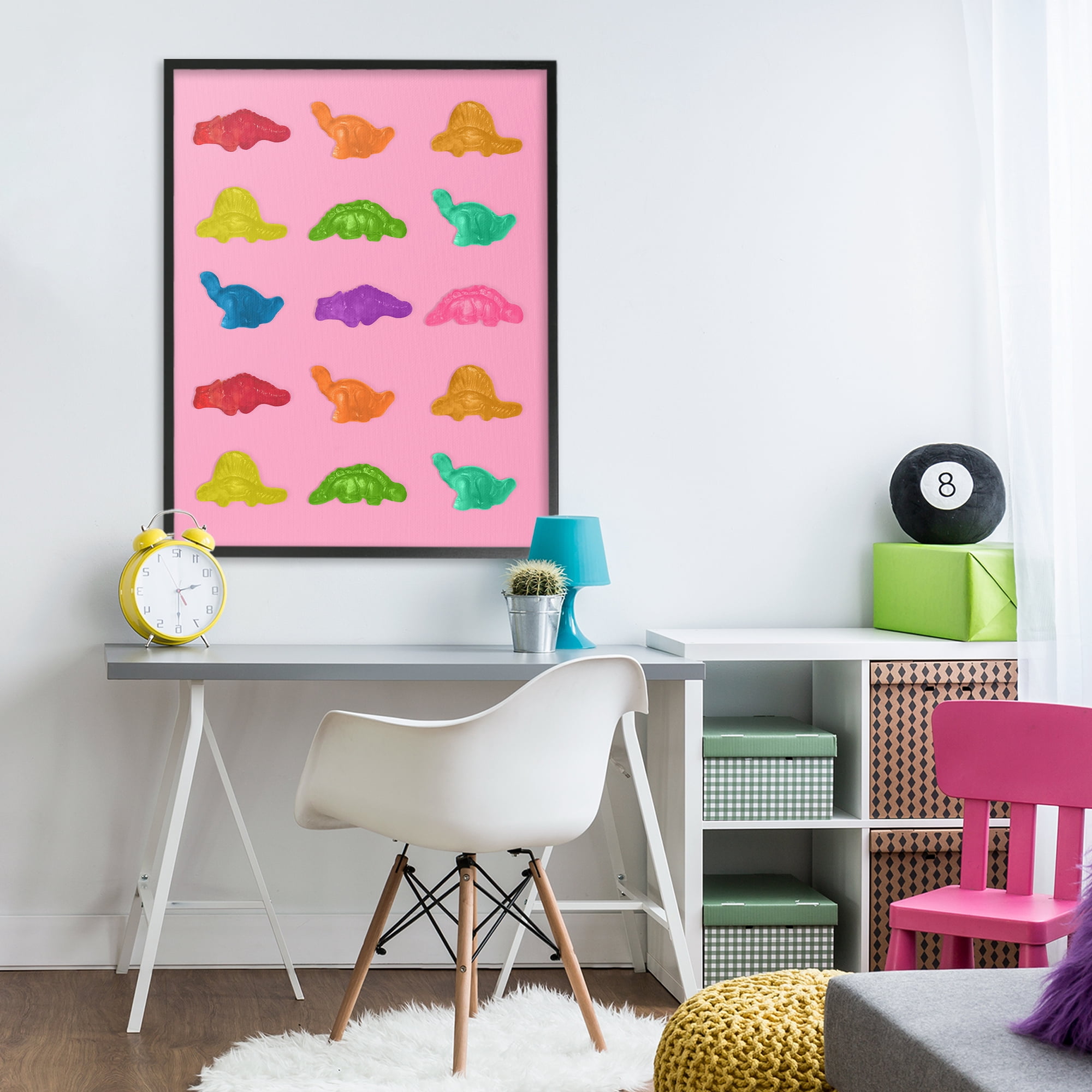 Stupell Industries Dinosaur Candies on Pink Black Framed Giclee Art, design by LISH Creative