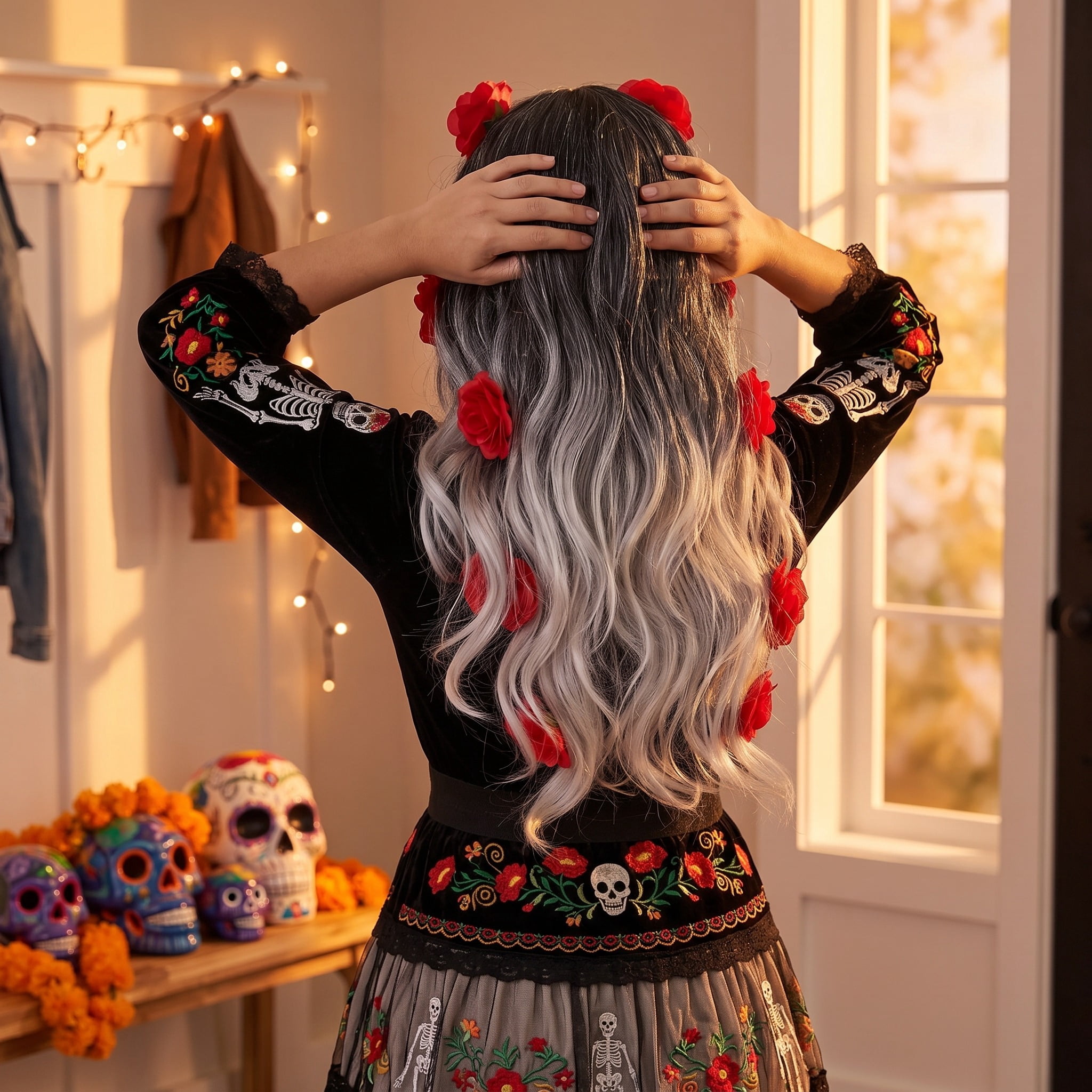 Day of the Dead Wig Costume Accessory for Adults, Multicolor, Halloween by Way To Celebrate