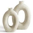 thumbnail image 5 of LE TAUCI 10.5" & 8.5" Ceramic Vase Set of 2, White Ring Donut Vase, Modern Neutral Farmhouse Vase for Home Decor, Flower Vase for Table Centerpiece, Living Room, Shelf & Entryway, 5 of 10