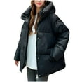 thumbnail image 5 of Xdegoge Cropped Jacket Women Heavy Winter Coats Hooded Warm Padded Down Coat Zip Up Long Sleeve Snap Button Deawstring Quilted Puffer Jackets with Pockets Outerwear, 5 of 6