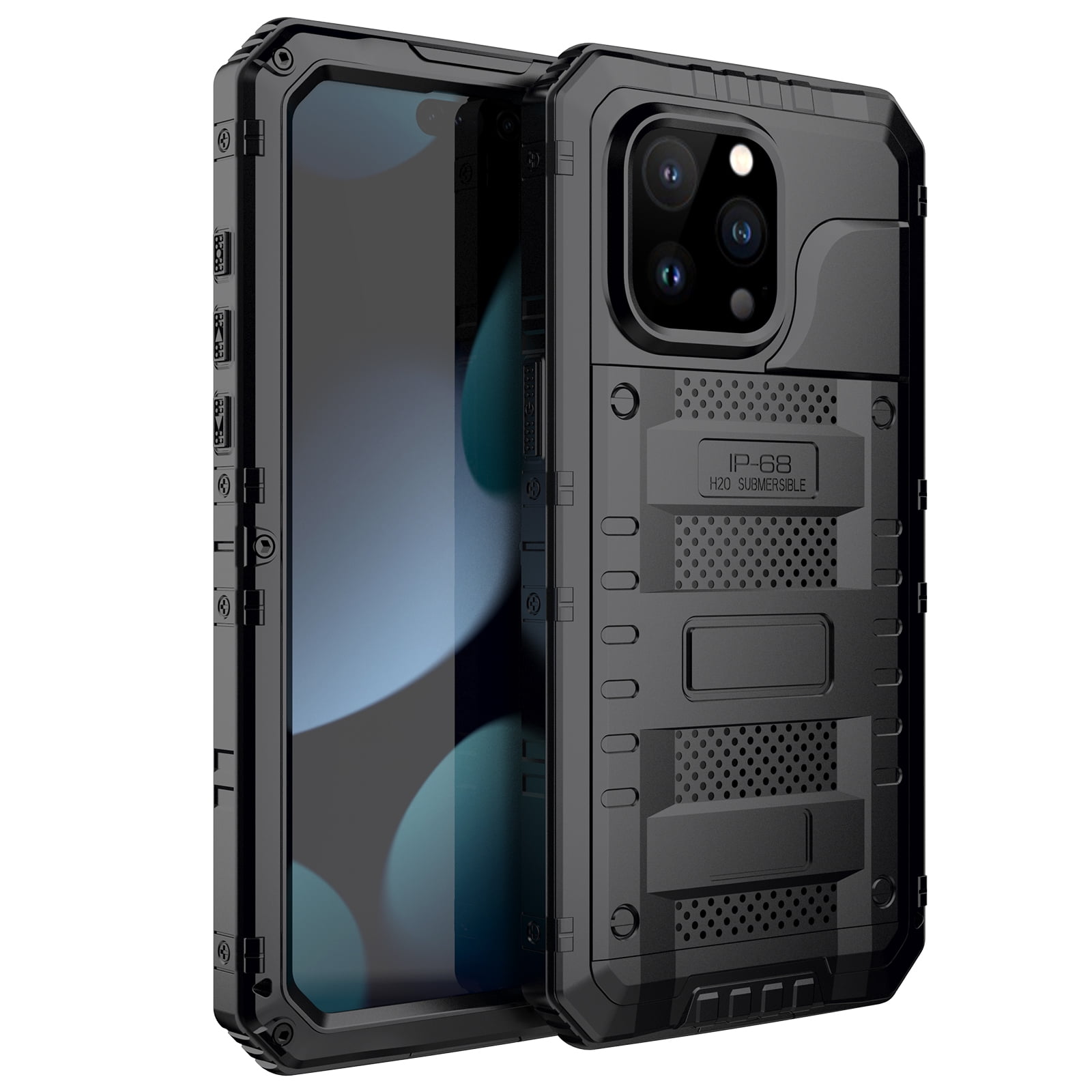 for iPhone 15 Pro Max Case, Military Grade IP68 Waterproof Dustproof Shockproof Full Body Sealed Underwater Case with Built-in Screen Protector Heavy Duty Metal Rugged Defender Phone Case,Black