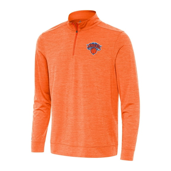 Men's Antigua Heather Orange New York Knicks Bright Quarter-Zip Top