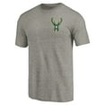 thumbnail image 2 of Men's Gray Milwaukee Bucks Primary Logo Left Chest Distressed Tri-Blend T-Shirt, 2 of 3