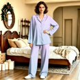 thumbnail image 5 of Couple Matching Pajamas Long Sleeve Womens Pajama Sets Sleepwear Gradient Button Down Warm 2 Piece Set Loungewear Light Purple S, 5 of 7