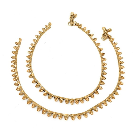 Duel On Jewel Gold-Plated Bell Anklet Payal Pair with Dainty Chain Design, 10.31-Inch Length, S-Hook Clasp, Traditional Indian Jewelry for Bridal, Dance, Beach, Party, and Everyday Wear