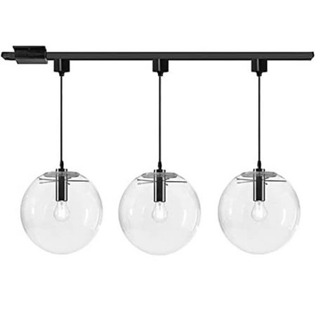 

FSLiving J Type Track Mount Pendant Fixtures Industrial Pendant Light with Glass Shade for Kitchen Resturant Bulb and Track not Included - 3 Pack (Black)