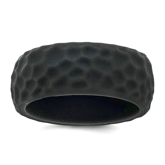 Silicone Dark Grey 8.50mm Hammered Band Size 13 Ring for Women and Men