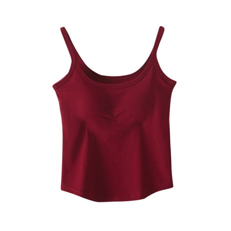 Cleaning Summer Womens Self Bra Camisole U-Neck Sleeveless Shirts Pure Basic Tank Tops Strapless Wire-Free T-Shirt Bras Supportive Push Up Underwear Training Yoga Tunics Build In Bras
