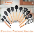thumbnail image 3 of Zootealy Silicone Kitchen Utensil Set 11 Pcs Beech Wooden Handle Heat-Resistant Non-Stick Spoon Spatula Ladle Cooking Tools, 3 of 8