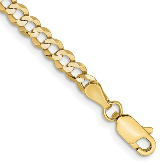 Auriga Fine Jewelry 10K Yellow Gold 3.7mm Lightweight Flat Cuban Chain Bracelet for Women 7"