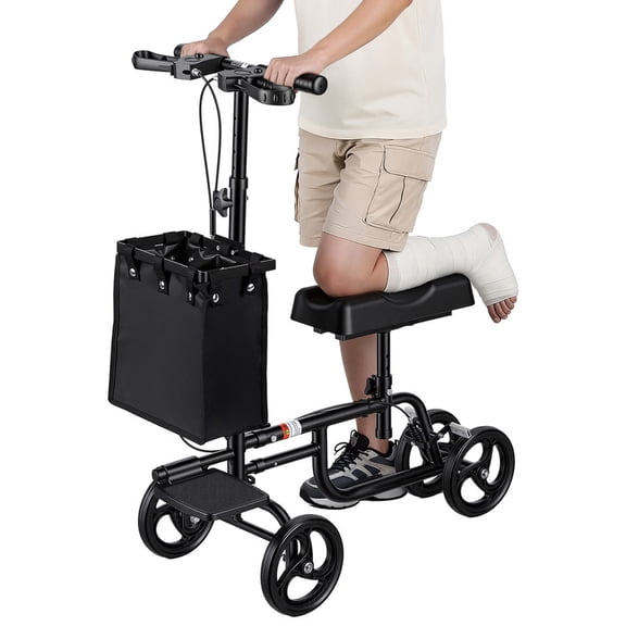 All Terrain Knee Walker Scooter for Adults for Foot Injuries | Foldable Leg Knee Scooter, Crutch Alternative Medical Scooter with Dual Braking System & Basket, for Foot Surgery, Broken Ankle