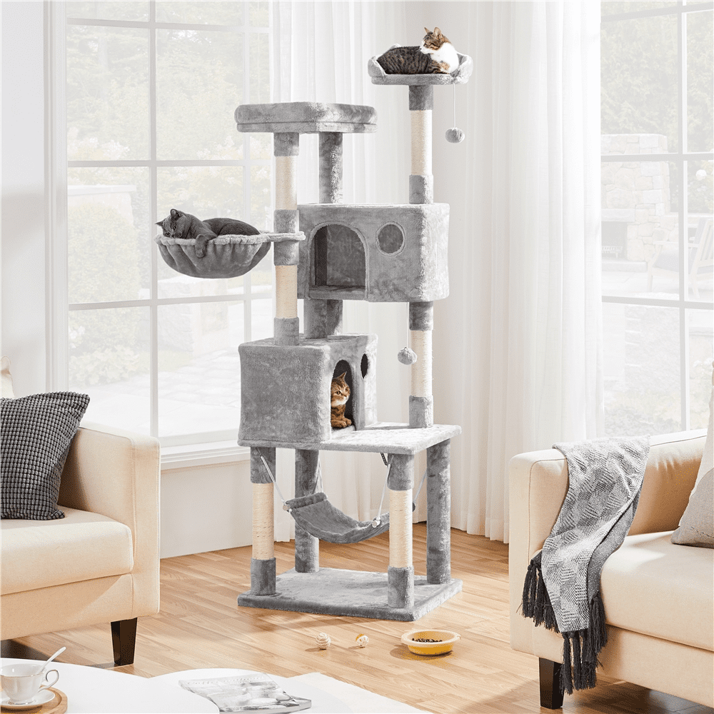 Alden Design 73"H Multi-Level Cat Tree Tower with Condos and Perches, Light Gray