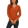 thumbnail image 1 of UKAP Women V Neck Buttons Sleeve Knitwear Lady Long Sleeve Soft Basic Knit Lightweight Fall Pullover Sweater Plus Size, 1 of 5