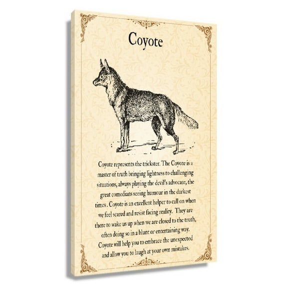 Coyote Quotes Wall Art Knowledge Poster Vintage Animal Wall Art Infographic Poster Artwork Giclee Paintings for Living Room Framed 20x30 in