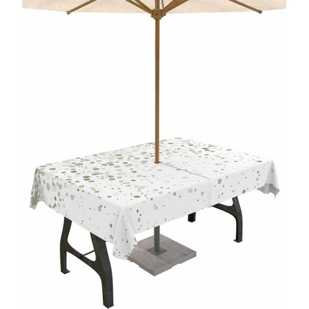 

Outdoor Tablecloth with Umbrella Hole and Zipper 60 x 120 Inch Watercolor Polka Dot Gradient Sage Green Table Cover for Rectangular Tables Tabletop Collection for Patio Garden Picnic Camping
