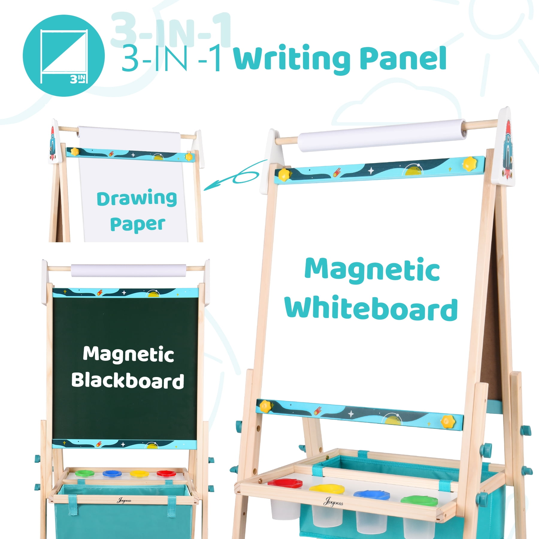 JOYOOSS Kids Double-Sided Wooden Art Easel with 98+ Accessories
