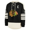 thumbnail image 2 of Men's '47 Connor Bedard Black Chicago Blackhawks Player Name & Number Sweep Check Eternal Lacer Sweatshirt, 2 of 3